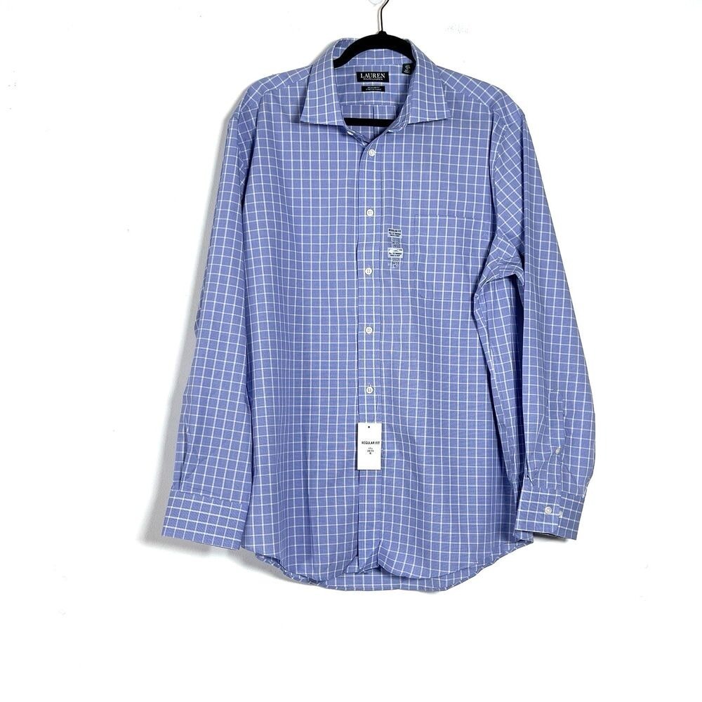 Ralph Lauren Ultraflex Stretch Long Sleeve Shirt Mens Sz XL Blue Check Non Iron